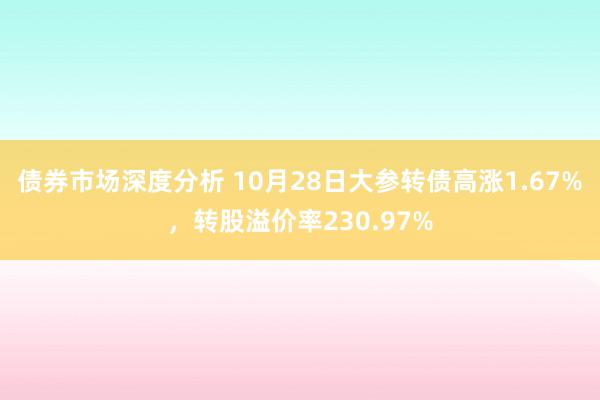 债券市场深度分析 10月28日大参转债高涨1.67%，转股溢价率230.97%