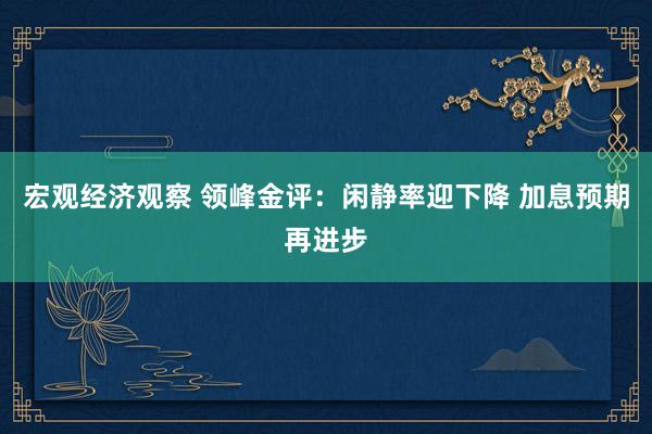 宏观经济观察 领峰金评：闲静率迎下降 加息预期再进步