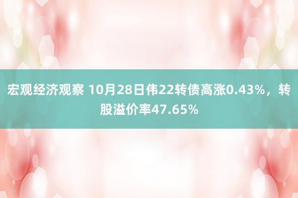 宏观经济观察 10月28日伟22转债高涨0.43%，转股溢价率47.65%