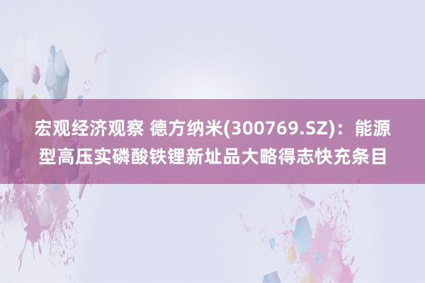 宏观经济观察 德方纳米(300769.SZ)：能源型高压实磷酸铁锂新址品大略得志快充条目