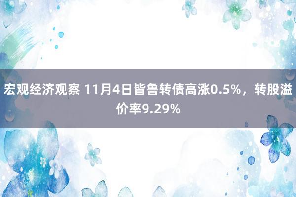 宏观经济观察 11月4日皆鲁转债高涨0.5%，转股溢价率9.29%