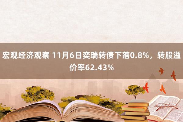 宏观经济观察 11月6日奕瑞转债下落0.8%，转股溢价率62.43%