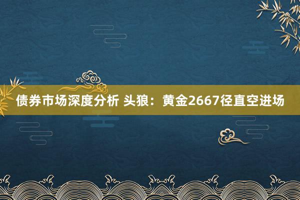 债券市场深度分析 头狼：黄金2667径直空进场