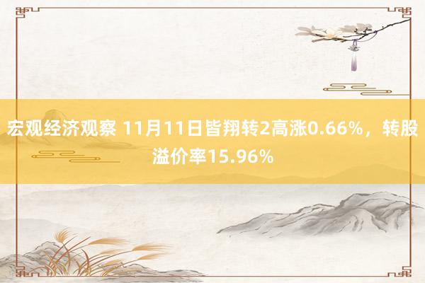 宏观经济观察 11月11日皆翔转2高涨0.66%，转股溢价率15.96%