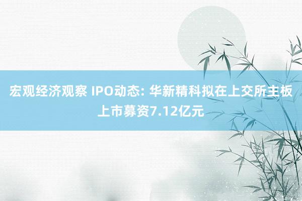 宏观经济观察 IPO动态: 华新精科拟在上交所主板上市募资7.12亿元