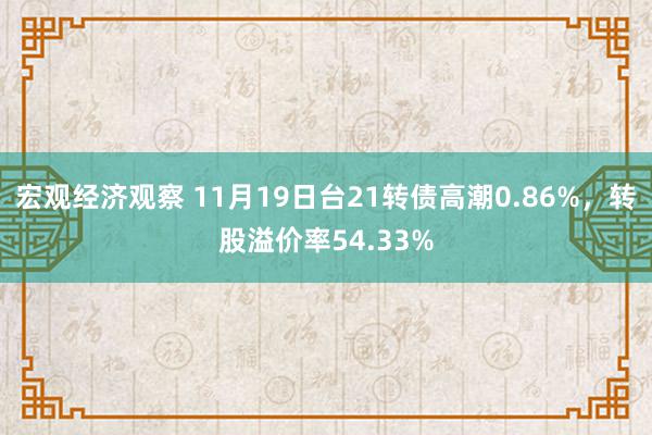 宏观经济观察 11月19日台21转债高潮0.86%，转股溢价率54.33%