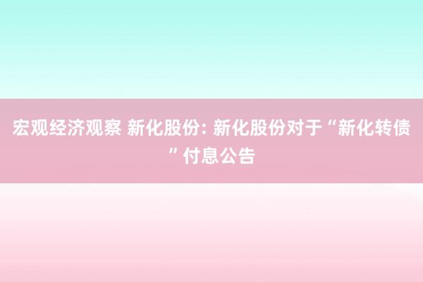 宏观经济观察 新化股份: 新化股份对于“新化转债”付息公告