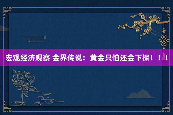 宏观经济观察 金界传说：黄金只怕还会下探！！！