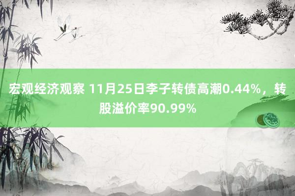 宏观经济观察 11月25日李子转债高潮0.44%，转股溢价率90.99%