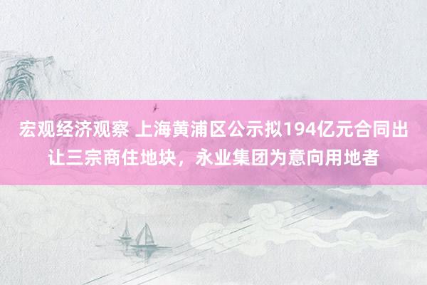 宏观经济观察 上海黄浦区公示拟194亿元合同出让三宗商住地块，永业集团为意向用地者