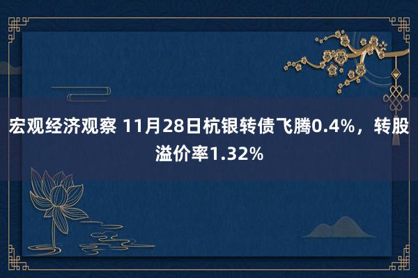 宏观经济观察 11月28日杭银转债飞腾0.4%，转股溢价率1.32%