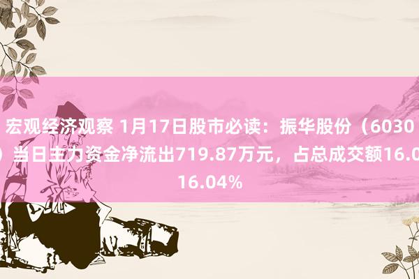 宏观经济观察 1月17日股市必读：振华股份（603067）当日主力资金净流出719.87万元，占总成交额16.04%