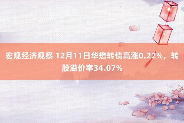 宏观经济观察 12月11日华懋转债高涨0.22%，转股溢价率34.07%