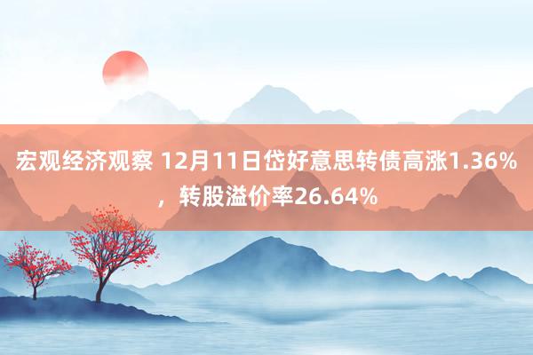 宏观经济观察 12月11日岱好意思转债高涨1.36%，转股溢价率26.64%