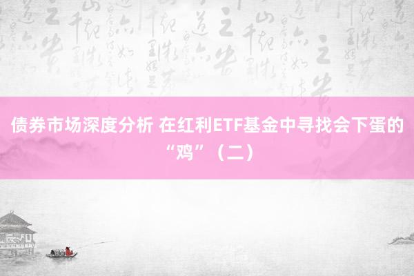 债券市场深度分析 在红利ETF基金中寻找会下蛋的“鸡”（二）