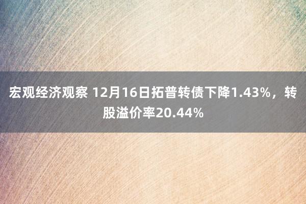 宏观经济观察 12月16日拓普转债下降1.43%，转股溢价率20.44%