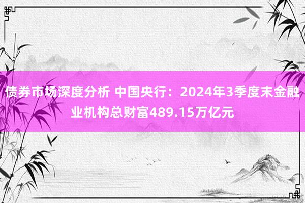 债券市场深度分析 中国央行：2024年3季度末金融业机构总财富489.15万亿元