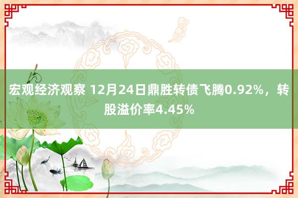 宏观经济观察 12月24日鼎胜转债飞腾0.92%，转股溢价率4.45%