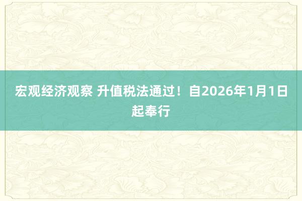 宏观经济观察 升值税法通过！自2026年1月1日起奉行