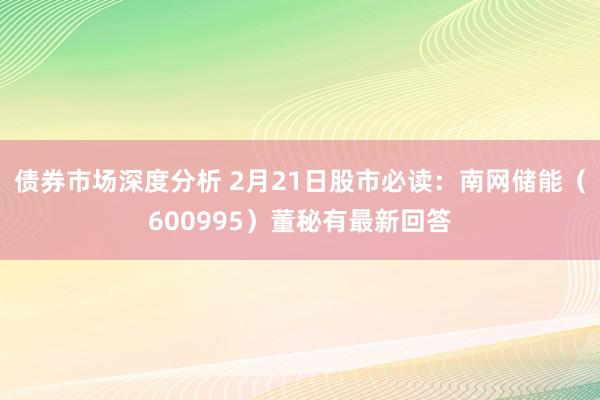 债券市场深度分析 2月21日股市必读：南网储能（600995）董秘有最新回答