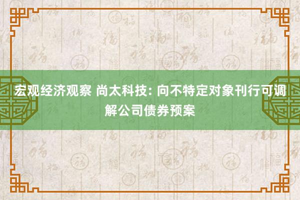 宏观经济观察 尚太科技: 向不特定对象刊行可调解公司债券预案